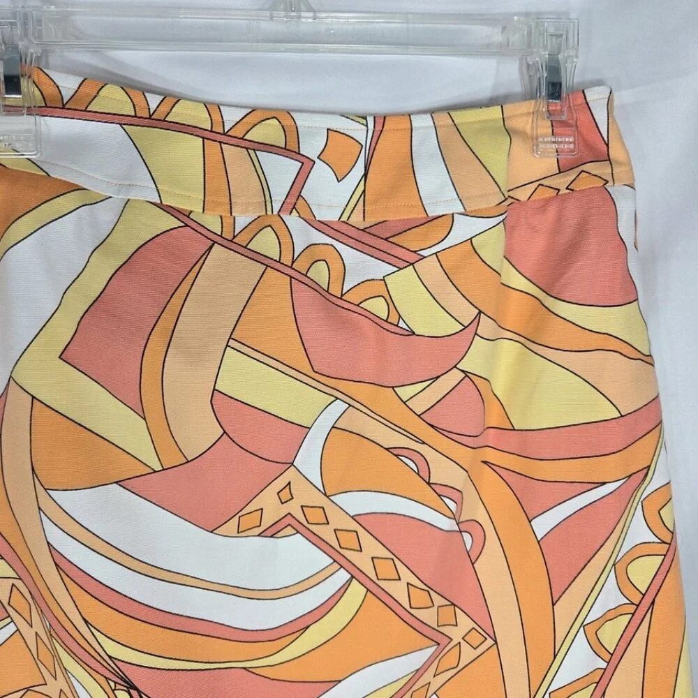 Talbots Stretch NWOT Orange Yellow White Abstract Print Skirt Size 4